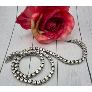 Silver Tone High Quality Crystal Tennis Style Necklace Long 20" Collar Formal